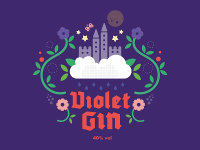 VIOLET GIN branding castle clouds colourful design floral flower illustration