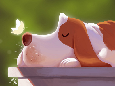 sleep bassethound digitalpainting dog illustration