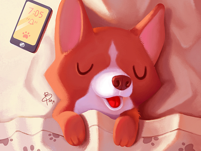 Sleep animal corgi digital painting dog illustration