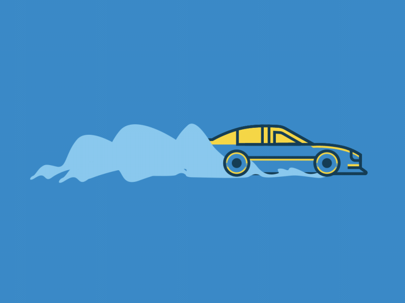 drive animated animation blue burnout car cars gif illustration smoke yellow