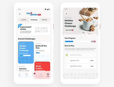 Perks Challenges app design gamefication grocery product design rewards ui ux