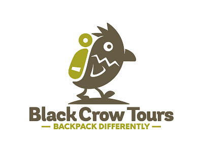 Backpacking tours company animal mascot backpack backpacker black crow crow crow logo crow mascot logo tours travel traveler vagabond