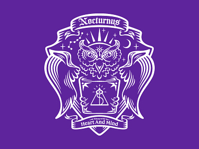 Owl crest alchemy arcane crest crest design emblem graphic design illustration magic mystic nocturnal owl purple shield stars