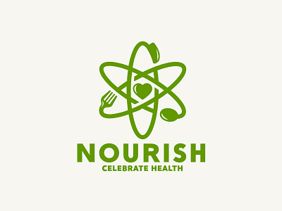 Healthy food festival atom atomlogo brand identity branding design inspiration festival branding festival logo fork and knife graphic design green healthlogo healthy heart logo inspiration nourish nuclear nuclear logo organic visual identity