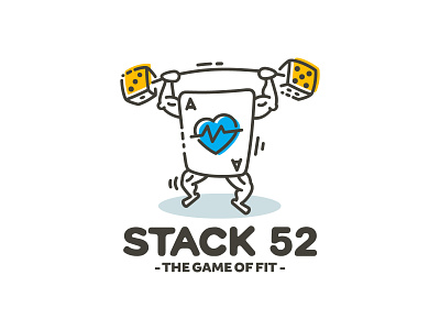 New logo for Stack 52 ace ace of hearts barbell bodybuilder dice dice logo exercise games exercise logo fitness games game of fit heartbeat line art logo line craft line logo muscle logo playing card playing cards logo powerlifter stack 52 stack 52 logo