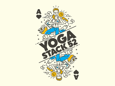 Line illustration for a yoga playing cards deck blue and yellow exercise exercise cards line art line craft line illustration playing cards stack 52 stretching yoga yoga branding yoga illustration yoga pose