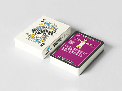 Packaging for Stack 52 card deck dumbbell exercise exercise cards exercise packaging fitness fitness branding fitness cards fitness game fitness packaging line illustration package design packaging playing cards qr code stack 52 workout
