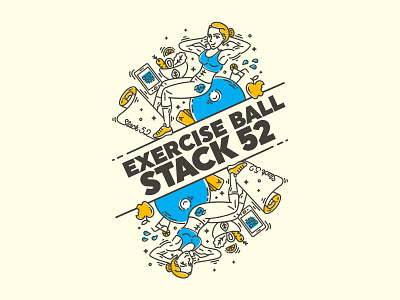 Exercise Ball blue and yellow card deck card game exercise exercise cards exercise mat fitness flat illustration flat line health illustration line art line craft line illustration packaging playing cards stack 52 workout