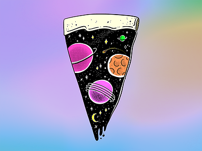 How do you organize a pizza party in space? You planet! colorful colors drawing food illustration mars moon pink pizza planets purple space