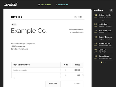 Invoicell Mockup2 interface invoice landing layout