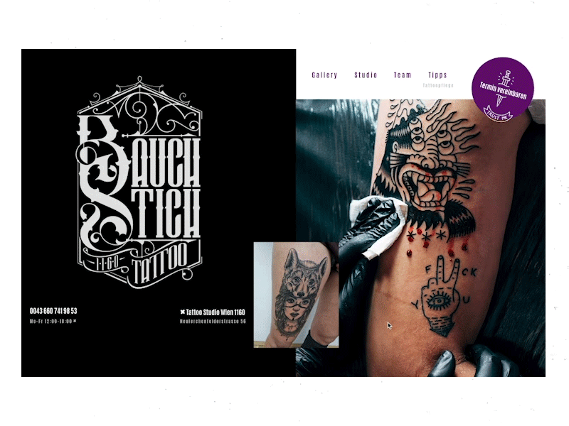 Animated Header for a Tattoo Shop animation art direction framer x motion screendesign scroll based shop tattoo transition ui ux