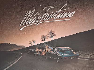 'Miss Fortune - Die For You' album artwork car catastrophe classic corvette cover crash miss fortune muscle car photo manipulation vintage