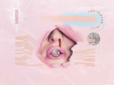 LIPS // RIPS collage composition diamond grainy lips noisey paint rose shine type