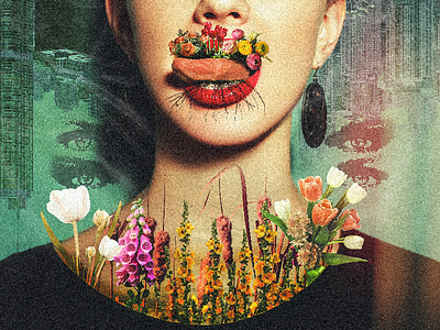 FLWR xx GRL city color grade flower girl grain growth mouth photo manipulation surreal