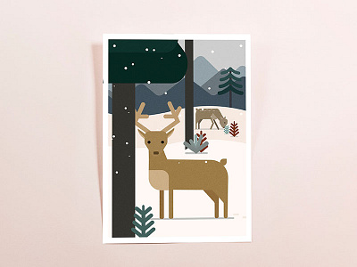 Mr & Mrs Deer deer forest snow trees vector woodland