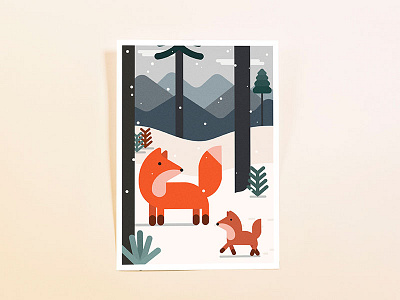 Mr Fox children cute fox kids snow vector woodland