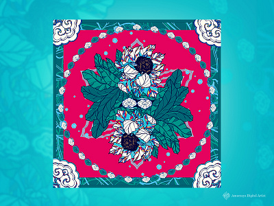 Scarf illustration flower illustration pattern saussurea dorogostaiskii palib scarf vansemberuu