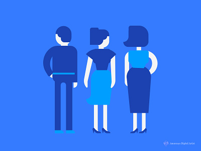 Cocktail party blue characters cocktail flat illustration minimal party people standing