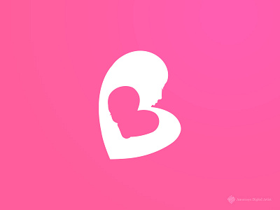 Mom And Baby logo baby care center cute double heart hospital love mom mother pink
