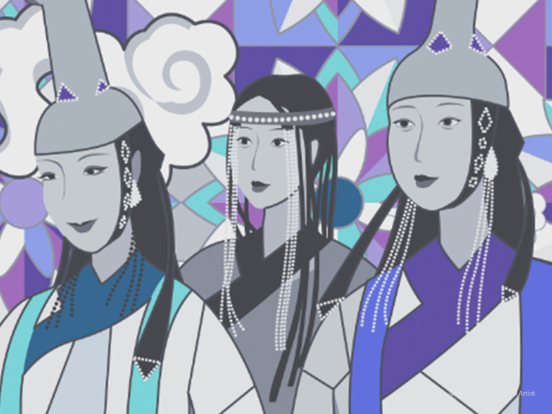 Part of 15 Mongolian Queens mongolian traditional woman digital art illustration glass stained lady girl queen