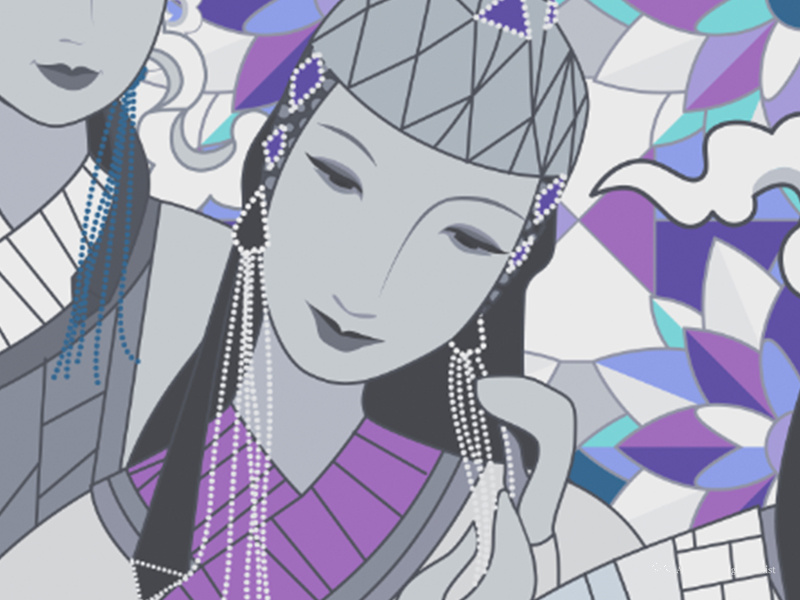 Part of 15 Mongolian Queens mongolian traditional woman digital art illustration glass stained lady girl queen