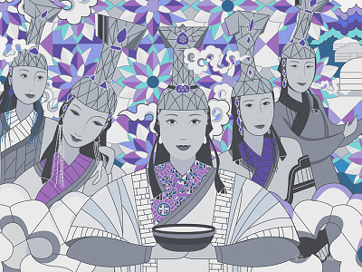 Part of 15 Mongolian Queens digital art girl glass illustration lady mongolian queen stained traditional woman