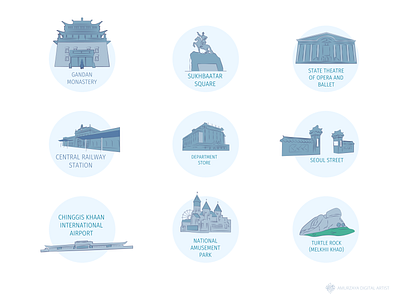 Icons for Map building city cultural design guide icon iconography icons illustration magazine map mongolia ub ulaanbaatar