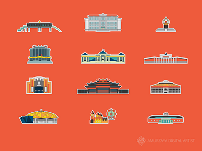 Icons For Map_what3words building city cultural icon iconic iconography icons illustration map mongolia set sticker ub ulaanbaatar what3words