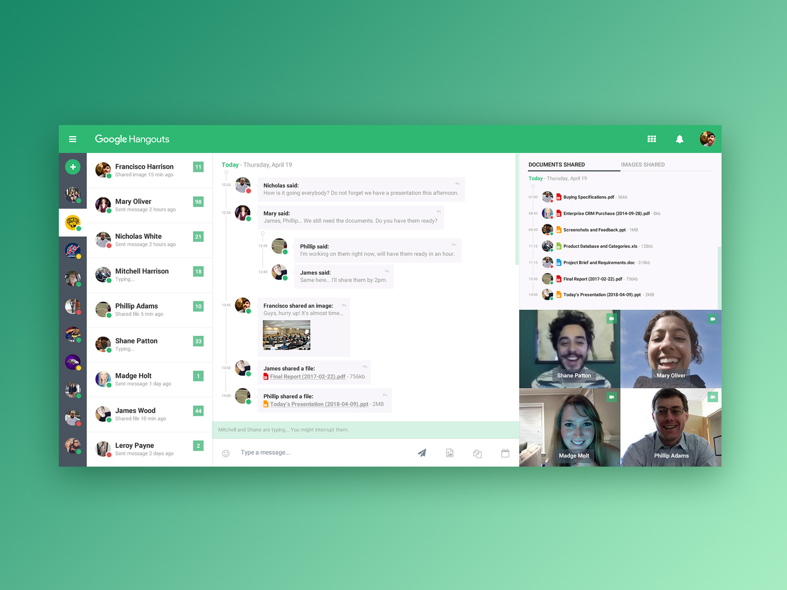Google Hangouts UI Redesign by Enrique Masias on Dribbble