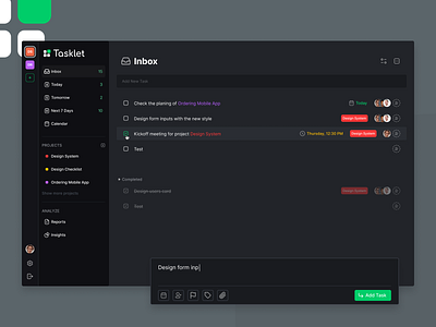 Tasklet | Task Management App app design flat minimal ui ux web