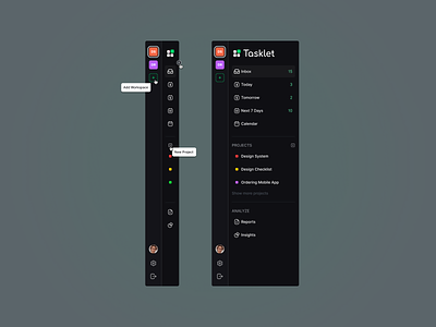 Tasklet | Sidebar Navigation app design flat minimal ui ux web