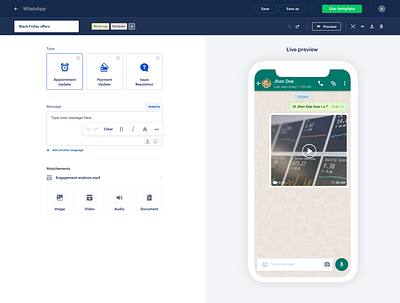 WhatsApp Builder - Marketing Campaigns app builder clean dashboard design minimal ui ux web