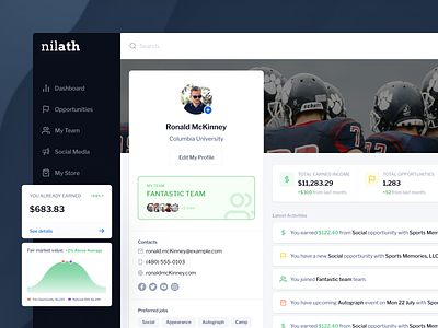 Nilath - Sport Management Tool app clean dashboard design minimal ui ux web