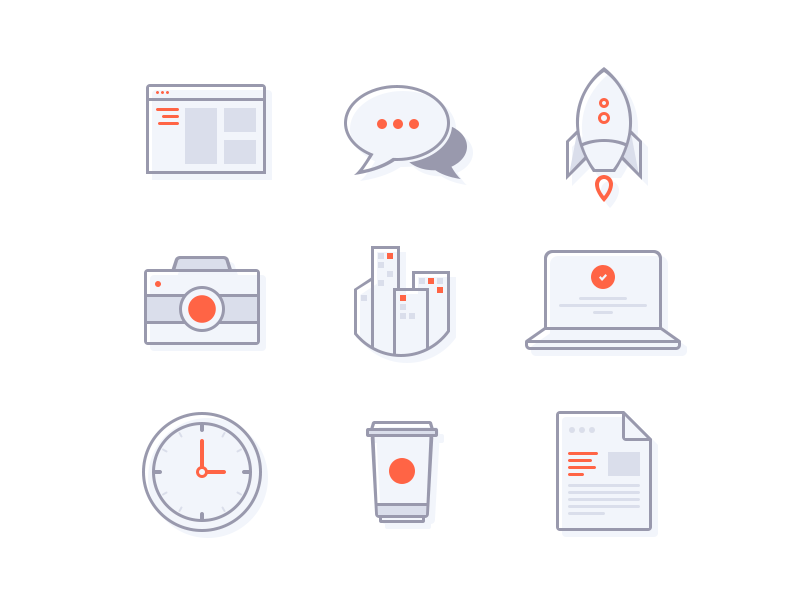 Simple icons freebie [PSD] coffee flat freebie icons outline outline icons photo icon rocket time