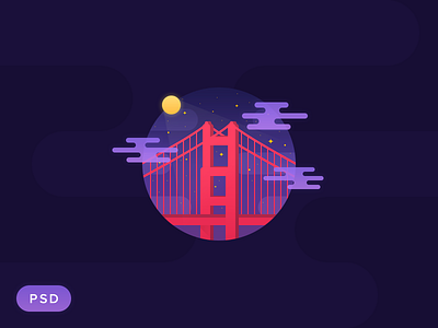 Golden Gate Night [PSD] clouds golden gate illustration night psd purple san francisco