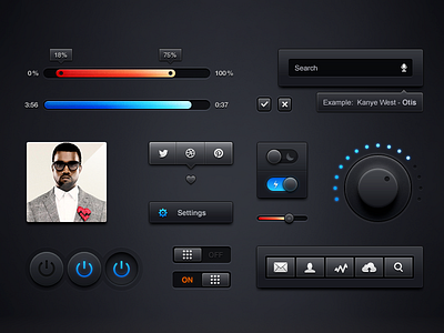UI Kit bar button dark kanye knob search slider switch ui