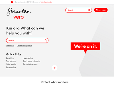 Vero Insurance - home page visual design refresh branding design layout navigation uidesign visual design
