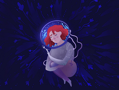 Loneliness alone art blue cosmonaut design dreaming girl illustration loneliness space