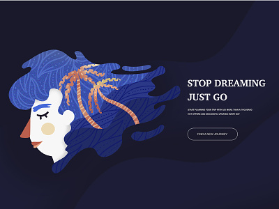 Stop dreaming just go art blue booking design dreaming girl illustration travel trip ui vector