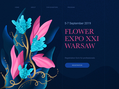 FLOWER EXPO web ui concept art blue design flat flower illustration pink typography ui web