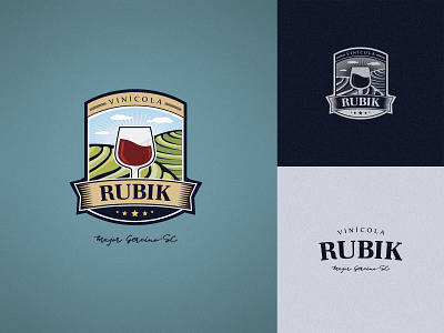 RUBIK WINERY badge brand branding emblem farm farming glass graphics identity illustration logo logo design vector wine wine label winery