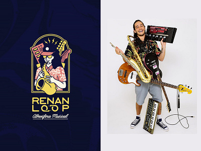 Renan Loop - Logo bass branding cartoon comics design graphics guitar identity illustration illustrator instrument keyboard lightning logo logo design loop music musician saxophone vector
