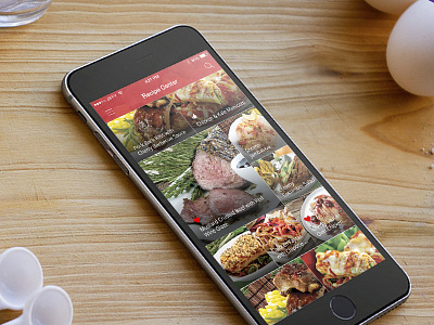 Recipe Center app boxes grid groceries ios iphone 6 iphone app kitchen recipe red