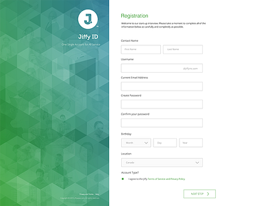 Registration Screen clean float geometric gradient hexagonal register registration webpage