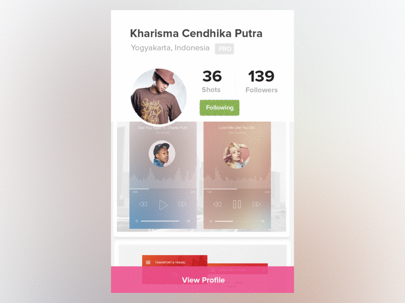 Dribbble Profile Card about app card clean design dribbble gif info player profile shots stats