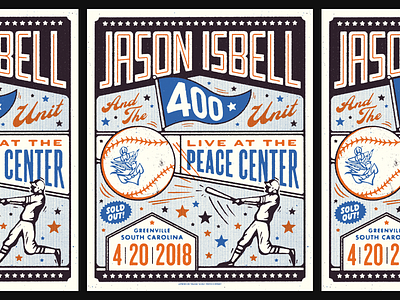 Jason Isbell / Greenville 3 colors baseball gig poster greenville sc illustration isbell jason isbell reunions