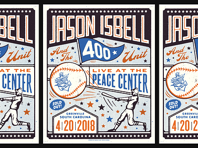 Jason Isbell / Greenville 3 colors baseball gig poster greenville sc illustration isbell jason isbell reunions