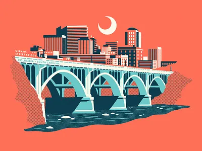 Columbia SC bridge cityscape cola columbia sc gervais st illustration river skyline soda city south carolina