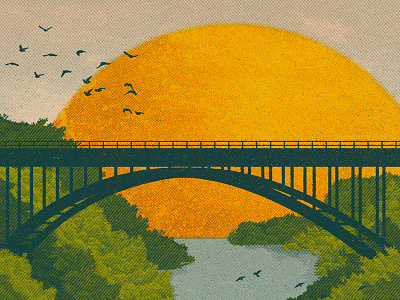 Project W birds bridge halftones illustration poster screenprint sun sunset