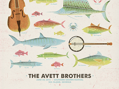 Avett Georgia 5 fish avett guitar illustration natemadeit poster